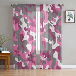 Curtain Pink Camouflage Sheer Curtains For Living Room Decoration Window Kitchen Tulle Voile Organza