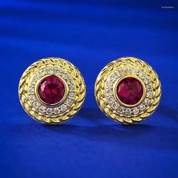 Stud Earrings SpringLady Vintage 925 Sterling Silver 18K Gold Plated Round Cut Ruby High Carbon Diamond Gemstone Drop Jewellery