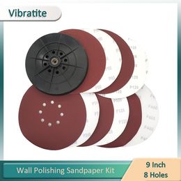 11Pcs 9 Inch 8 Holes The Wall Polishing Kit Circular Sandpaper with Grinding Disc Abrasive Tools For Rotary Machine