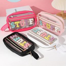 Shoulder Bags Clear PVC Crossbody Sling Women Fashion Cute Letter Patches Fanny Packs Female Waterproof Waist Pack Stadium Approved