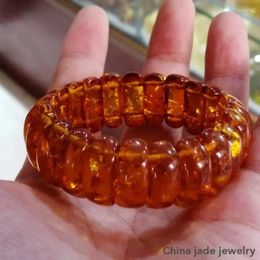 Bangle Natural Baltic Amber Flower Wide Bracelet Men Women Healing Jewellery Gemstone Floral Ambers Elastic Lucky Amulet Bracelets