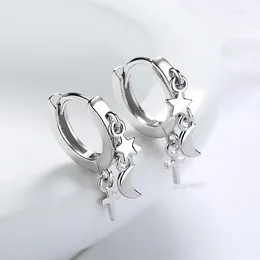 Hoop Earrings Religious Silver Colour Star Moon Cross Charms Huggies For Women Girls Geometric Polygonal Small Punk Gift