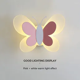 Wall Lamp 14W Butterfly Bedroom Warm And Romantic Nordic Children's Room Night Light Ins Girl Net Red