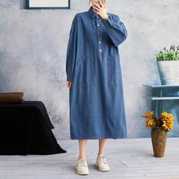 Casual Dresses Fashionable Demin For Women 2024 Oversized Loose Medium Length Temperament Long Sleeve Versatile Jeans Shirt Dress Z3870