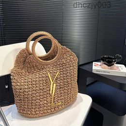 Fashion Woven Tote Bag Designer for Women Straw Handbag Lady Hobo Bags Letter Stylish Totebag Portable Buckle 3JWK