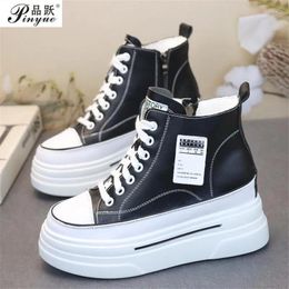 Boots Autmn Women Ankle 10CM Heels High Top Wedges Chunky Sneakers Platform Leather Short For Botas Feminina
