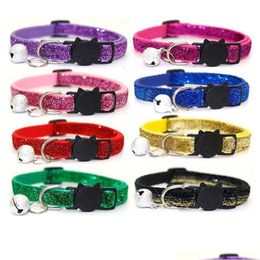 Cat Collars & Leads Clearance Collar With Bell Dog For Cats Leashes Puppy Solid Adjustable Lead Supplies Drop Delivery Home Garden Pet Dhce9