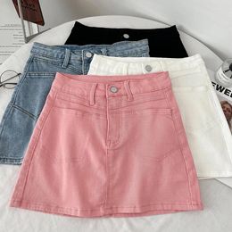 Skirts Jeans Girl All-matching Youthful-looking High Waist Slimming Pink Denim Skort Skirt Hip For Women Faldas Clothes