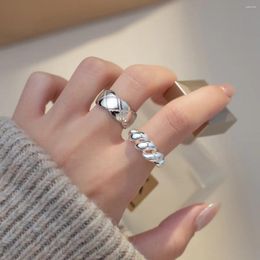 Cluster Rings FoYuan Silver Colour Japanese And Korean Simple Design Rhombic Fried Dough Twists Smooth Set Ring Fashion Personality Jewellery