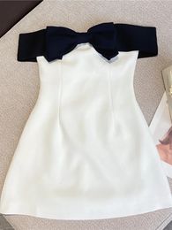 PREPOMP Summer Collection Sleeveless Black Bow Strapless High Waist White Slim Short Dress Women GE647 240513
