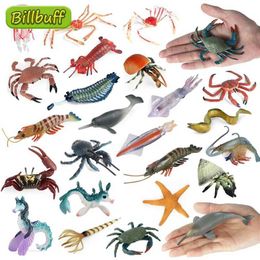 Novelty Games Simulation Marine Animals Crab Shrimp Squid Seahorse Lobster Starfish Jellyfish Figurines Model Action Figures Toys for children Y240521