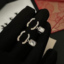 Designers Letters Stud Earring Geometric Famous Women Crystal Rhinestone Pearl Pendant 18K Gold Plated Earrings Wedding Party Jewerlry