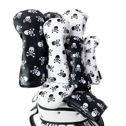 Golf Club Headcovers Embroidered Skull for Driver Fairway Woods Covers Hybrid Putter Universal PU Leather Golf Club Supplies 240518