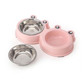 Dog Bowls & Feeders Cute Frog Shape Round Pet Food Water Feeder Stainless Steel Drinking Dish Cat Puppy Feeding Accessories Drop Deliv Dhkgu