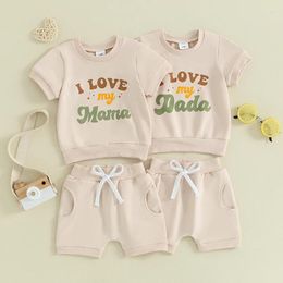 Clothing Sets 0-24M Toddler Baby Boy Shorts Set Letter Print Short Sleeve Round Neck T-Shirt Tops With Solid Casual Infant Outfits