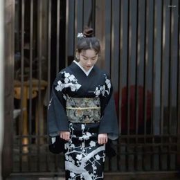 Ethnic Clothing 2024 Vintage Style Women's Long Dress Traditional Japan Kimono Black Colour Yukata Bathrobe Cosplay Pography