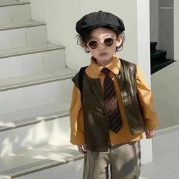 Clothing Sets Children 2024 Boys Spring Set Fashionable Korean Style Vests Shirt And Pants Kids Three-piece