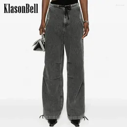 Women's Jeans 4.29 KlasonBell Fashion Loose Cargo Denim Pants For Women Clothes 2024 Washed Distressed Drawstring Ruched Casual