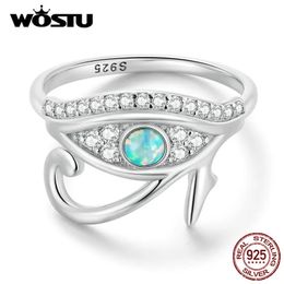 WOSTU 925 Sterling Silver Egyptian Eye of Horus Band Rings Women Fire Opal Stone White Zircon Guard Ring Birthday Party Jewelry 240509