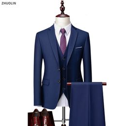 Men Blazers 2 Suit Set 3 Pieces Wedding Business Elegant Formal Vest Pants Full Coats Luxury Slim Fit Jackets 240515
