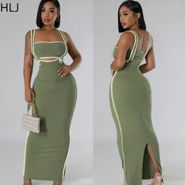Casual Dresses HLJ Spring Solid Bodycon Hollow Strap Women Sleeveless Backless Tube Skinny Dress Outfits Female Slit Slim Clothing