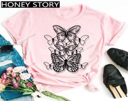 Whole black and white simple butterfly series printed ladies pink round collar Tshirt Modal cotton comfortable jacket fashion9250085
