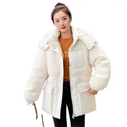 Women's Trench Coats 2024 Women Loose Casual Cotton Padded Coat Winter Thickened Lamb Down Jacket Korean Streetwear White Black Khaki