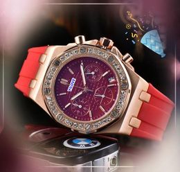 Top Selling Women Diamonds Ring Watch Red Green Whie Rubber Strap Clock Quartz Battery Set Auger Racing Waterproof Bracelet Rose Gold Silver Color Case Watches Gifts