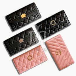 Mirror quality Long wallet Designer Card wallets Women Caviar flip wallets pink Luxury wallet Clutch lambskin ID Credit Card Holder purses Designer Long Money Clip