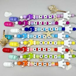 Pacifier Holders Clips# Customized Letter Name Baby M M Silicone Glow Bead Pendant Nipple Clip Chain Holder Teeth Baby Cavai Toy Gift d240521