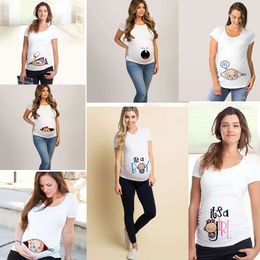 Summer Fashion Pregnant Woman Clothes Maternity Baby Peeking Sweatshirt Funny Zip Print O-Neck Hot Sale Pregnancy Tops Outfits L2405
