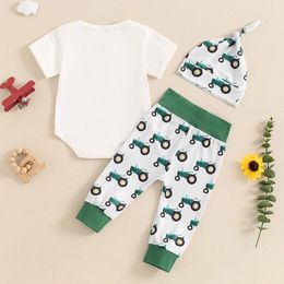 Clothing Sets Baby Boys Summer Outfits Letter Print Crew Neck Short Sleeve Rompers Long Pants Hat 3Pcs Clothes Set