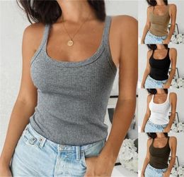 O Neck Summer Knit Sleeveless Women Sexy Basic T Shirt White Off Shoulder Ribbed Tank Top Casual Comfortabl Solid Color5770640