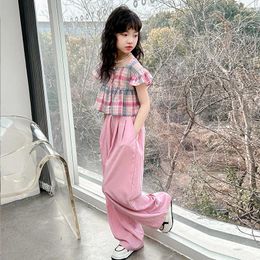 Trousers Girls Pants 2024 Spring And Summer Kid Fashion Korean Kids Sweet Wide-leg Simple Casual Style All-match