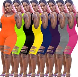 Women Jumpsuits Rompers Sexy Hole Pants Sleeveless Bodysuit Zipper Elegant Shorts Pleated Women Onesies3600151