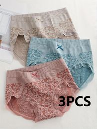 Women's Panties 3 Pcs Ladies Court Mid Waist Seamless Breathable Comfort Bow Briefs