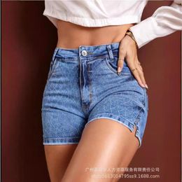 Women's Shorts Women Y2k Jeans Rhinestone Short Pants Blue Denim Casual Club Elegant Pant Streetwear High Waist Trousers Summer