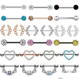 Nipple Rings 2Pcs Titanium Piercing Heart Barbell 14G Opal Shield Flower Charming For Women Body Jewellery Drop Delivery Dhpjh