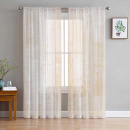 Curtain Oil Painting Style Cream Vintage Art Sheer Curtains For Living Room Decoration Window Kitchen Tulle Voile