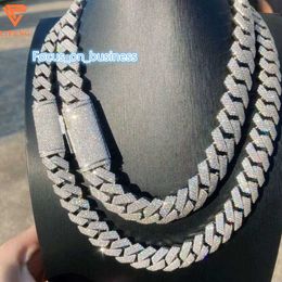 Rose Gold and White Gold Color Silver 925 Round Diamond 18mm Cuban Link Chain Full Iced Out Vvs Moissanite Men Necklace