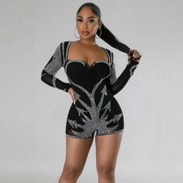 Women's Jumpsuits Rompers Long Sleeve Romper Female Jumpsuit Woman Clothes Sexy Club Lace Bodysuit Shorts Casual Playsuit Overalls For Women Clothing Y240521