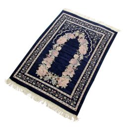 70*110Cm Muslim Islamic Prayer Rug Carpet Mat Kneeling Poly Mat with Vintage Pattern and Tassel Eid Rugs Home Living Room Decor