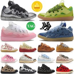 2024 Designer Causal Shoes Curb Sneakers Men Women Lace-up Extraordinary Luxury Embossed Leather Trainers Calfskin Rubber Nappa Double Woven Laces Platform Shoe