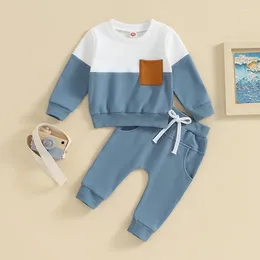Clothing Sets 0-36months Toddler Boys Fall Outfits Long Sleeve Sweatshirts And Solid Colour Pants Baby 2pcs Clothes Set