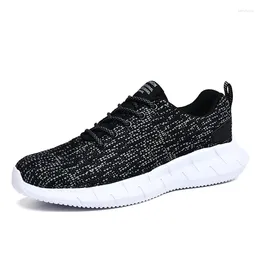 Casual Shoes Men's Mesh Thick Flying Woven Fabric Lace-Up Soft Soles Breathable Sneakers Outdoor Jogging Men Tennis