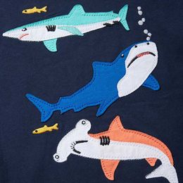 T-shirts Little maven New Tops Kids Clothes of Children 2024 Fashion Boys Blouses T-shirts for Childrens Clothing Cartoon Sharks Cotton Y240521