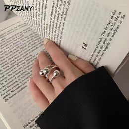Cluster Rings PPZANY Adjustable Rotate Ball Ring Women Spiral Three Silver Color Metal Twist Geometric Spherical Simple Fashion Jewelry