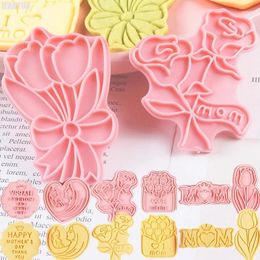 Baking Moulds 8Pcs Happy Mother's Day Biscuit Mold Cookie Cutter Rose Flower Mom Party 3D Pressing Fondant Stamp Cake Decorating Tools