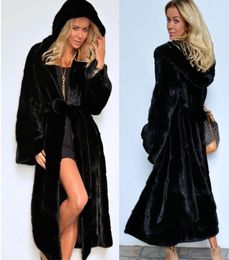 Long Hooded Mink Fur Coats Women Autumn Winter Warm Fur Coats With Belt Woman Black Casual Loose Faux Fur Overcoat Ladies Jacket3534017