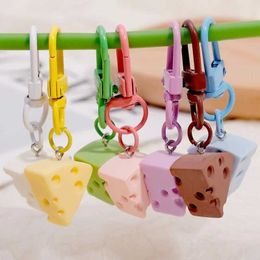 Keychains Lanyards INS Colourful Sweet and Cute Creative Cheese Keychain Candy Colour Version Cream Cheese Block Macaron System Simulated Food Pendant Q240521